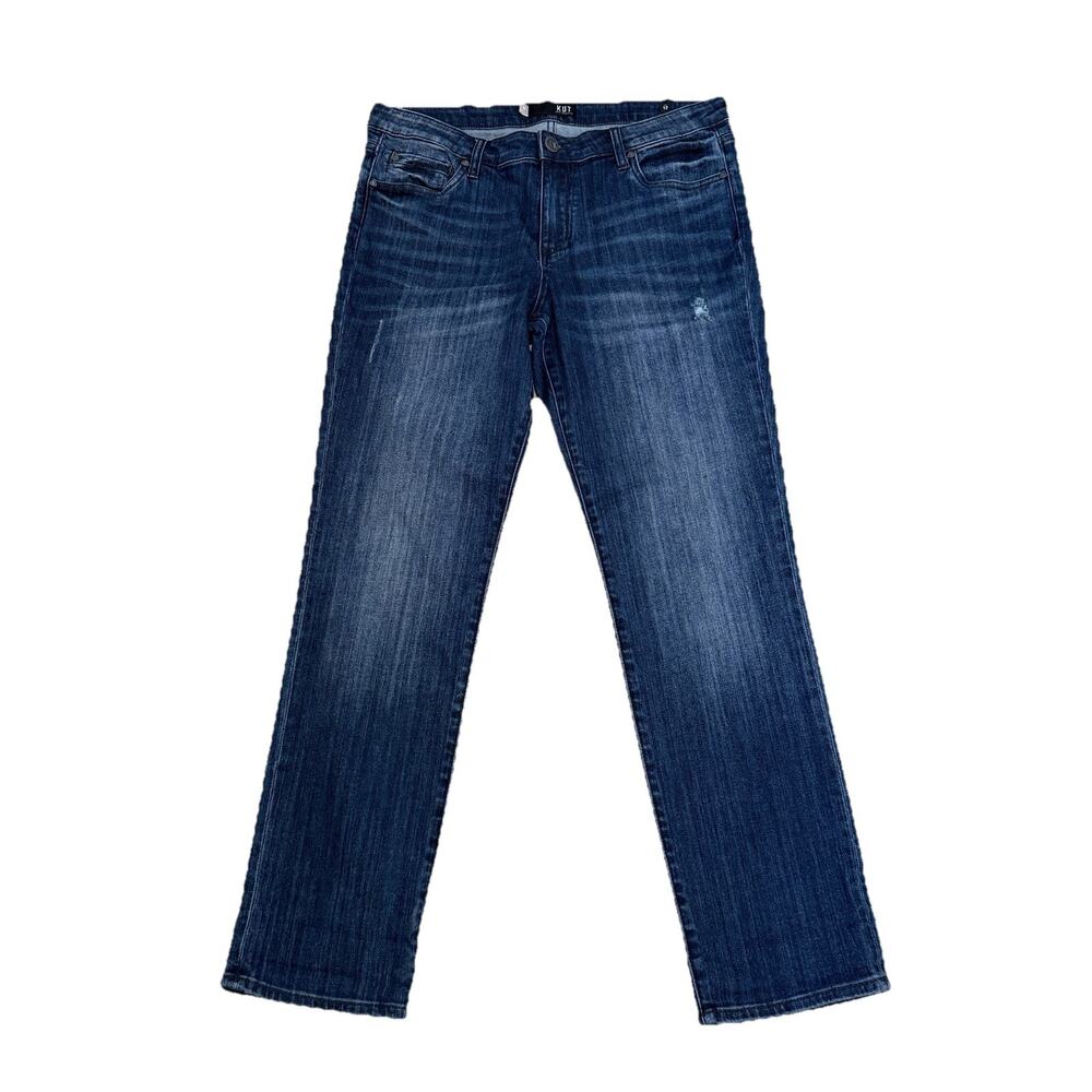 NEW KUT from the Kloth Catherine Boyfriend Jeans 12 Blue Dark Wash Distressed